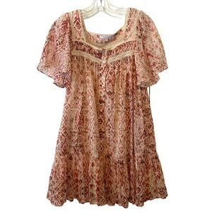 NWT Olivaceous Women's Cream/Rust‎ Patterned Boho Button-Front Dress in M